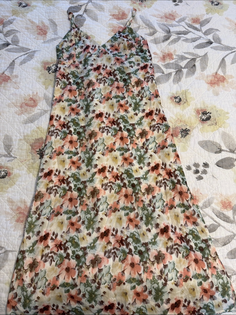 Floral Slip Maxi Dress in Peach & Green